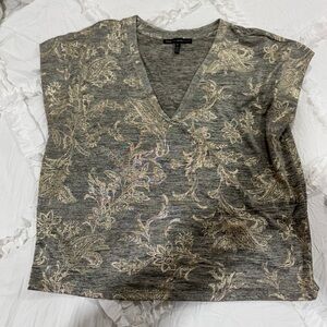 White House Black Market Floral V-Neck Top - gray, black and gold